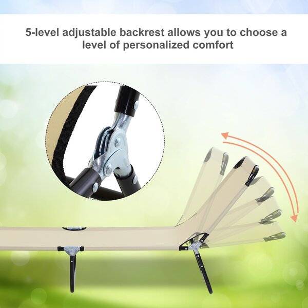 Outsunny Reclining Lounger: Foldable, 5-Position Backrest, Portable & Lightweight, Beige Aosom UK