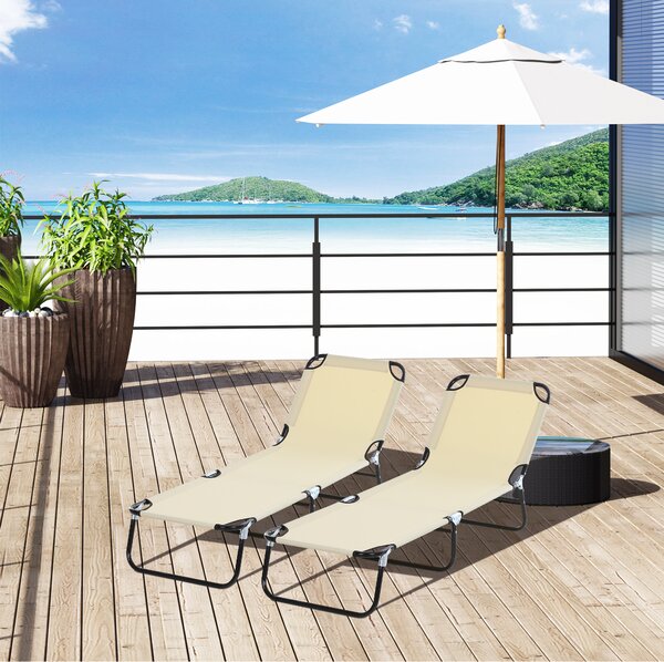 Outsunny Reclining Lounger: Foldable, 5-Position Backrest, Portable & Lightweight, Beige Aosom UK