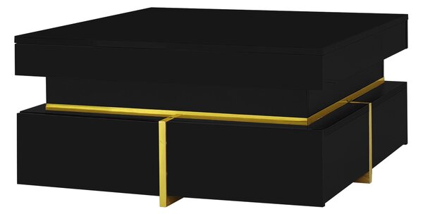 High-Gloss Coffee Table with Accents, Drawers and Practical Storage, Side Table Ideal for Modern Elegance, 70L x 70W x 35.5H cm, Black Aosom UK