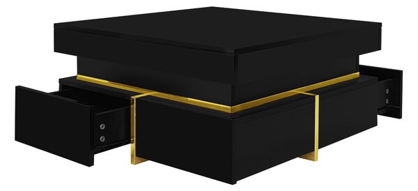High-Gloss Coffee Table with Accents, Drawers and Practical Storage, Side Table Ideal for Modern Elegance, 70L x 70W x 35.5H cm, Black Aosom UK