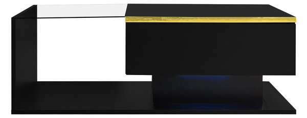 High-Gloss Black Coffee Table with Tempered Glass Top and LED Lighting, Tea Table Perfect for Modern Elegance, 90L x 50W x 32.5H cm, Black Aosom UK