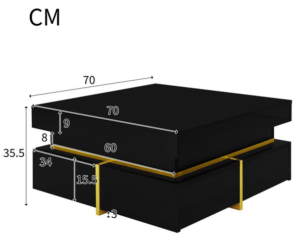 High-Gloss Coffee Table with Accents, Drawers and Practical Storage, Side Table Ideal for Modern Elegance, 70L x 70W x 35.5H cm, Black Aosom UK