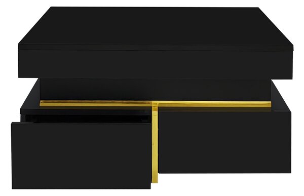 High-Gloss Coffee Table with Accents, Drawers and Practical Storage, Side Table Ideal for Modern Elegance, 70L x 70W x 35.5H cm, Black Aosom UK