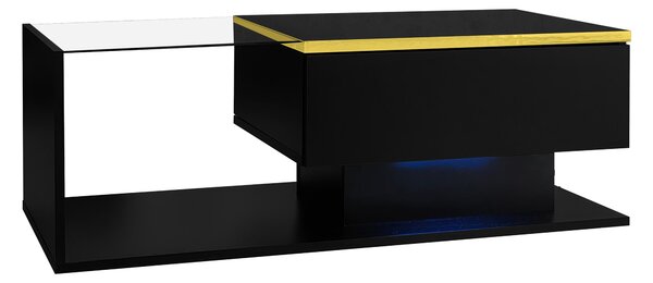 High-Gloss Black Coffee Table with Tempered Glass Top and LED Lighting, Tea Table Perfect for Modern Elegance, 90L x 50W x 32.5H cm, Black Aosom UK