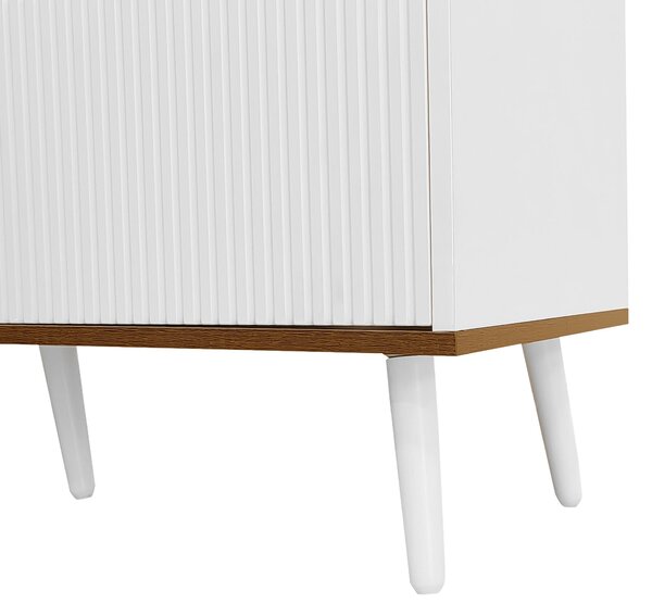 3 Doors TV Cabinet with Raised Edge and Wooden Legs, Media Cabinet Ideal for Modern Homes with Children, 160L x 39W x 49.5H cm, White Aosom UK