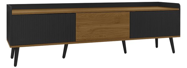3 Doors TV Cabinet with Raised Edge and Wooden Legs, Media Cabinet Ideal for Modern Homes with Children, 160L x 39W x 49.5H cm, Black Aosom UK