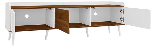3 Doors TV Cabinet with Raised Edge and Wooden Legs, Media Cabinet Ideal for Modern Homes with Children, 160L x 39W x 49.5H cm, White Aosom UK