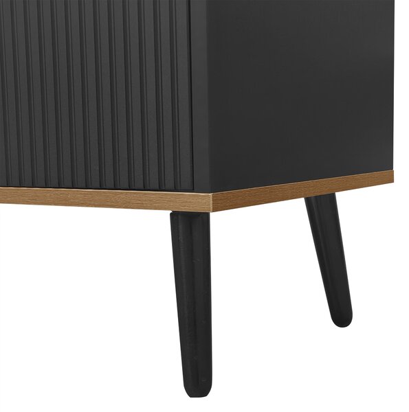 3 Doors TV Cabinet with Raised Edge and Wooden Legs, Media Cabinet Ideal for Modern Homes with Children, 160L x 39W x 49.5H cm, Black Aosom UK