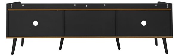 3 Doors TV Cabinet with Raised Edge and Wooden Legs, Media Cabinet Ideal for Modern Homes with Children, 160L x 39W x 49.5H cm, Black Aosom UK
