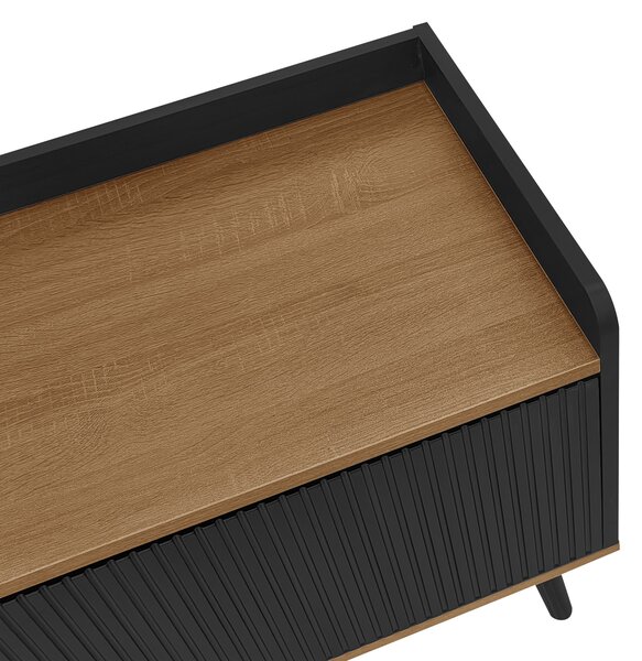 3 Doors TV Cabinet with Raised Edge and Wooden Legs, Media Cabinet Ideal for Modern Homes with Children, 160L x 39W x 49.5H cm, Black Aosom UK