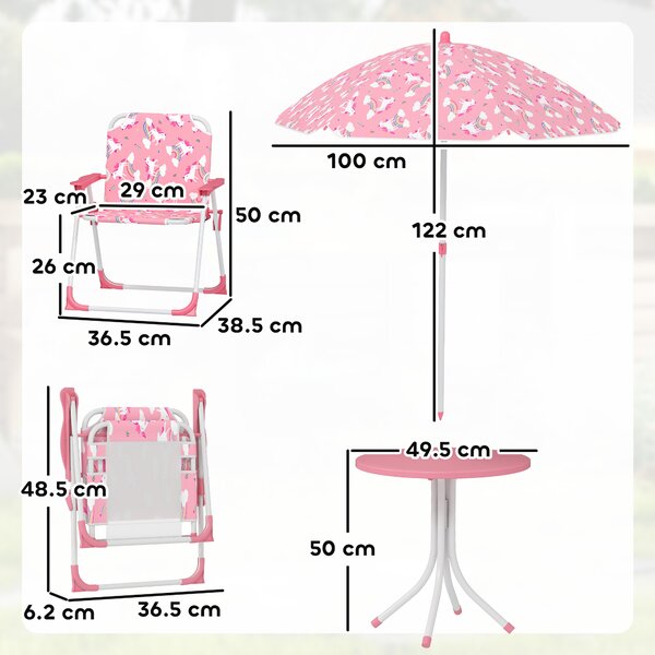 AIYAPLAY Kids Patio Table and Chair Set, Kids Garden Furniture with Umbrella, 4-Piece Bistro Set for Garden, Pink