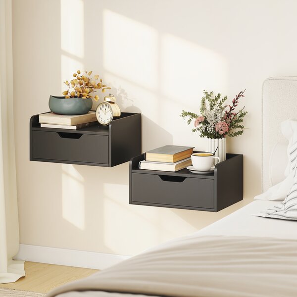 HOMCOM Floating Nightstands Set of 2, Wall Mounted Bedside Table with Drawer for Bedroom, Black