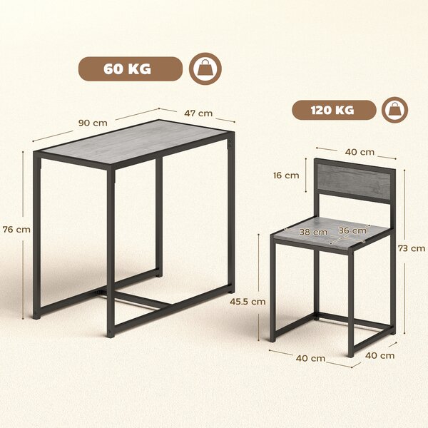 HOMCOM 3 Piece Table Stool Set - Charcoal Grey Wood-Effect