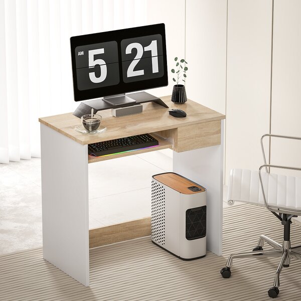 HOMCOM Compact Computer Table with Keyboard Tray Drawer Study Office Working Gaming Writing Desk, Oak Colour Aosom UK