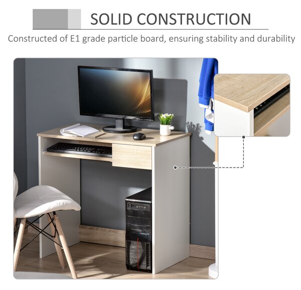 HOMCOM Compact Computer Table with Keyboard Tray Drawer Study Office Working Gaming Writing Desk, Oak Colour Aosom UK