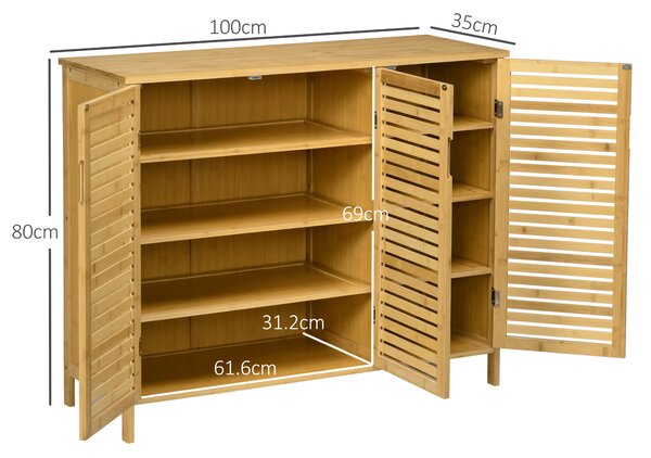 HOMCOM Rustic Shoe Cabinet, 3 Door Shoe Storage Cabinet with 8 Shelves, Natural Wood Finish