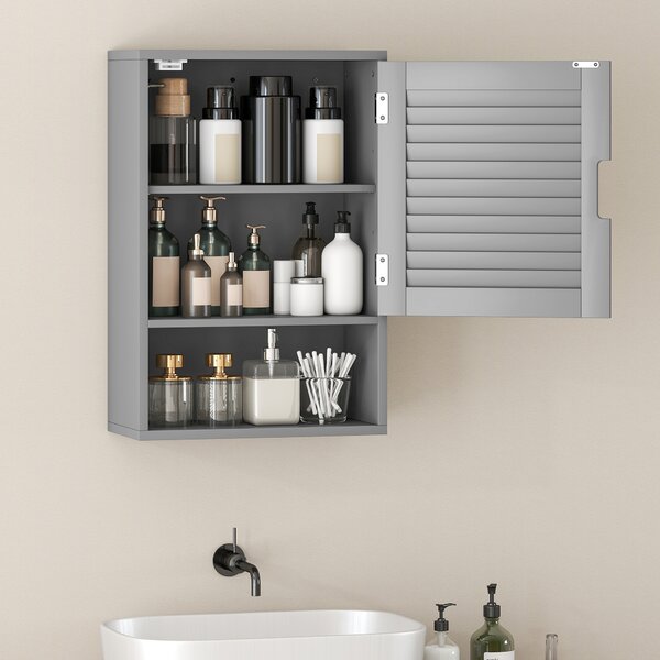 HOMCOM Bathroom Cabinet, Wall Mounted Storage Cabinet with Adjustable Shelves, 40 x 20 x 60 cm, Grey