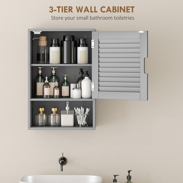 HOMCOM Bathroom Cabinet, Wall Mounted Storage Cabinet with Adjustable Shelves, 40 x 20 x 60 cm, Grey