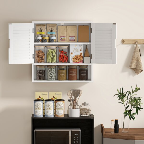 HOMCOM Bathroom Cabinet, Wall Mounted Storage Cabinet with Adjustable Shelves, 60 x 20 x 60 cm, White