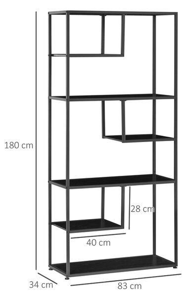 HOMCOM Industrial Accent Display Rack 7 Tier Bookcase, Display Rack for Living Room, Office, Bedroom, Black