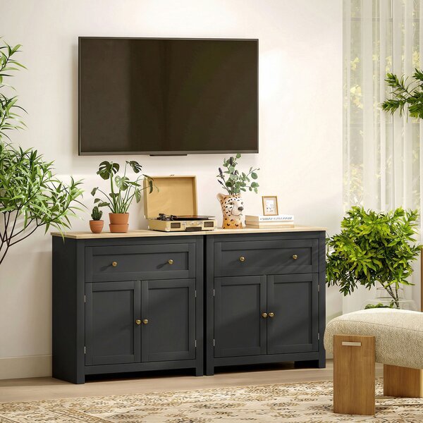 HOMCOM Sideboard Storage Cabinet, Modern Kitchen Cupboard with Adjustable Shelf, Drawer and Double Doors, Black
