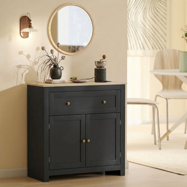 HOMCOM Sideboard Storage Cabinet, Modern Kitchen Cupboard with Adjustable Shelf, Drawer and Double Doors, Black