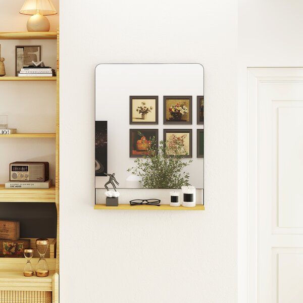HOMCOM Wall Mirror with Wood Shelf - Black