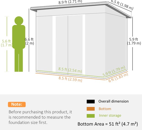 Outsunny 9ft x 6.5ft Garden Storage Shed, Metal Garden Shed with Double Doors Top Window, Outdoor Tool Storage House, Light Grey Aosom UK