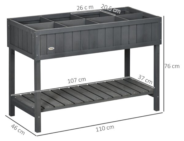 Outsunny Fir Wood Raised Rectangular 8 Compartment Plant Stand Dark Grey