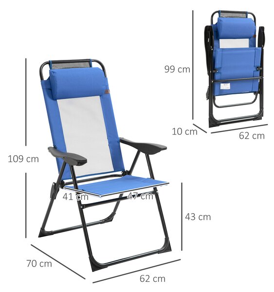 Outsunny Set of 2 Portable Folding Recliner Metal Outdoor Patio Chaise Lounge Chairs with Adjustable Backrest, Blue
