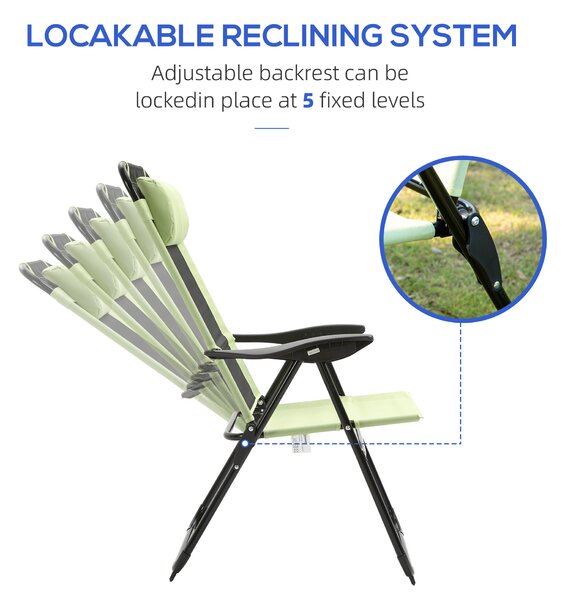 Outsunny Set of 2 Portable Folding Recliner Metal Outdoor Patio Chaise Lounge Chairs with Adjustable Backrest, Green