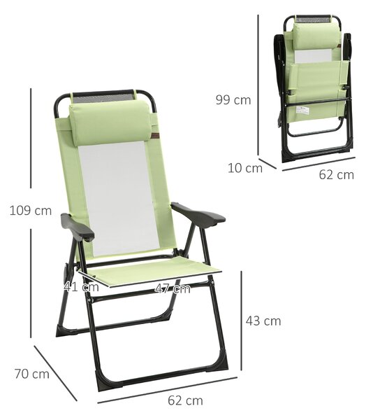 Outsunny Set of 2 Portable Folding Recliner Metal Outdoor Patio Chaise Lounge Chairs with Adjustable Backrest, Green
