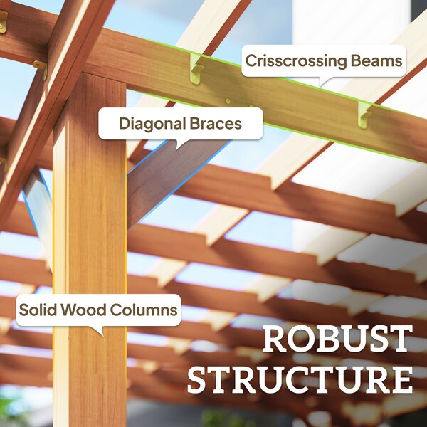 Outsunny 3.6x3.6m Wooden Garden Pergola Kit, Heavy-Duty Outdoor Grape Trellis Gazebo Arch, Stable Solid Wood Construction, Dark Brown Aosom UK