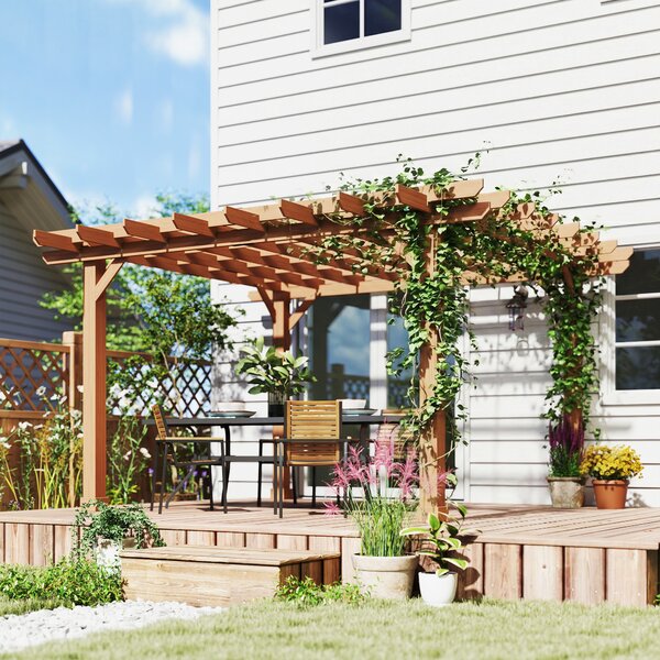 Outsunny 3.6x3.6m Wooden Garden Pergola Kit, Heavy-Duty Outdoor Grape Trellis Gazebo Arch, Stable Solid Wood Construction, Dark Brown Aosom UK