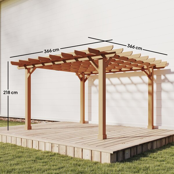 Outsunny 3.6x3.6m Wooden Garden Pergola Kit, Heavy-Duty Outdoor Grape Trellis Gazebo Arch, Stable Solid Wood Construction, Dark Brown Aosom UK