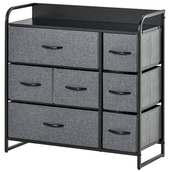HOMCOM Chest of Drawers with 7 Foldable Drawers, 3-Tier Fabric Bedroom Dresser, Clothes Storage Unit for Bedroom, Living Room, Grey