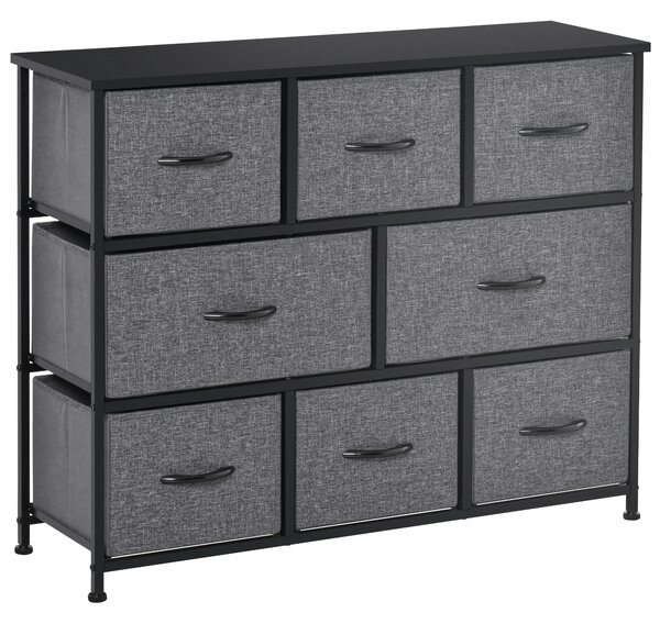 HOMCOM Chest of Drawers with 8 Foldable Drawers, 3-Tier Fabric Bedroom Dresser, Clothes Storage Unit for Bedroom Living Room, Dark Grey