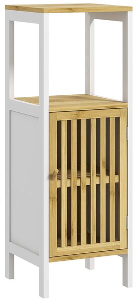HOMCOM Bamboo-Blend Retro Cut-Out Bathroom Storage Unit, with Cupboard