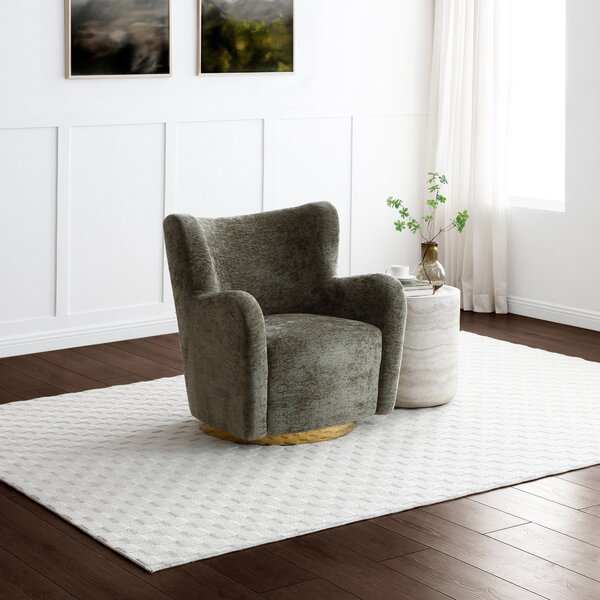 Theo Distressed Chenille Swivel Armchair