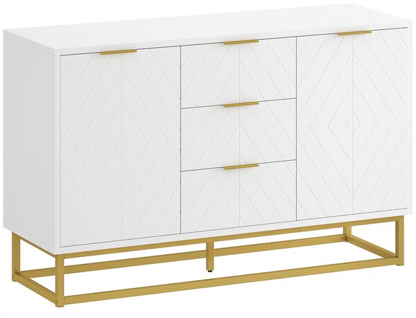 HOMCOM Modern Storage Cabinet Freestanding Cupboard with 3 Drawers for Dining Room, Living Room, White Aosom UK