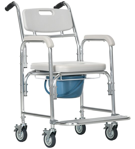 HOMCOM 3-in-1 Shower Commode Wheelchair, with Wheels - Grey Aosom UK