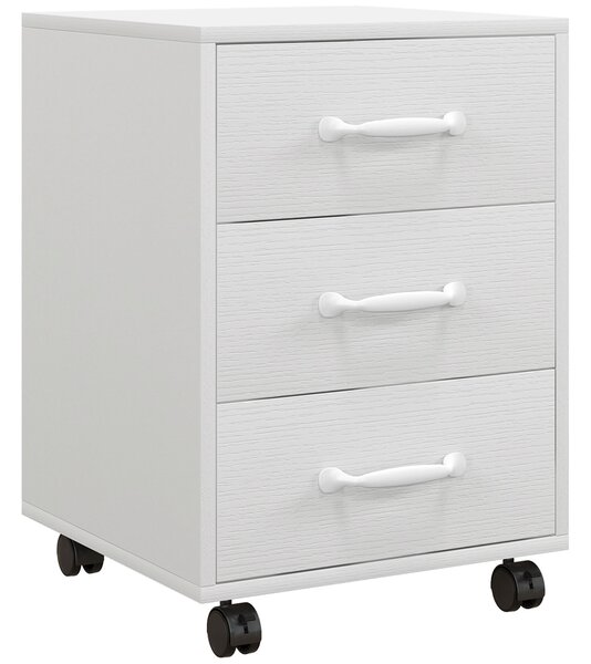 HOMCOM 3 Drawer File Cabinet, Mobile Filing Cabinet on Wheels for Home Office, Study, White Aosom UK