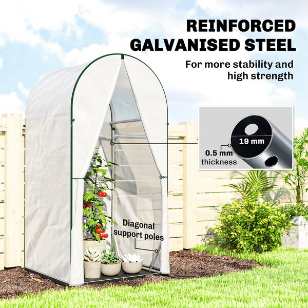 Outsunny Mini Greenhouse, Portable Green House with Roll-Up Door, PE Base, Small Greenhouse, 100 x 100 x 195 cm, White
