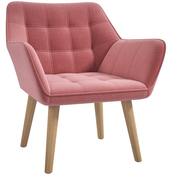 HOMCOM Accent Chair, Arm Chair with Wide Arms, Slanted Back, Thick Padding and Rubber Wooden Legs for Living Room, Pink Aosom UK