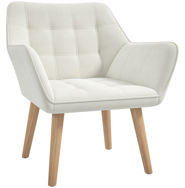 HOMCOM Accent Chair, Arm Chair with Wide Arms, Slanted Back, Thick Padding and Rubber Wooden Legs for Living Room, Cream White Aosom UK