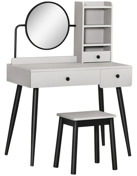 HOMCOM Dressing Table Set with Mirror and Stool, Vanity Makeup Table with 3 Drawers and Open Shelves for Bedroom, Living Room, Grey Aosom UK