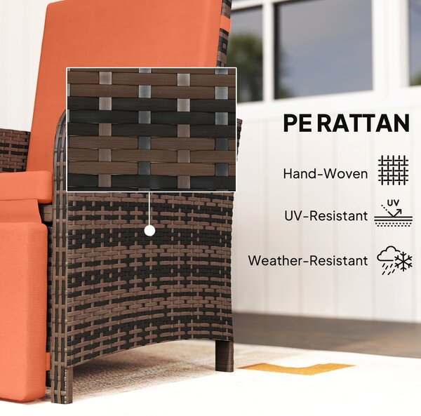 Outsunny 3 Pieces Rattan Bistro Set Balcony Furniture with Cushions, Storage Function - Orange