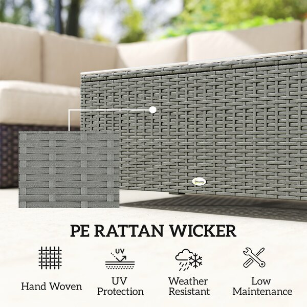 Outsunny Rattan Garden Coffee Table with Glass Top, Light Grey
