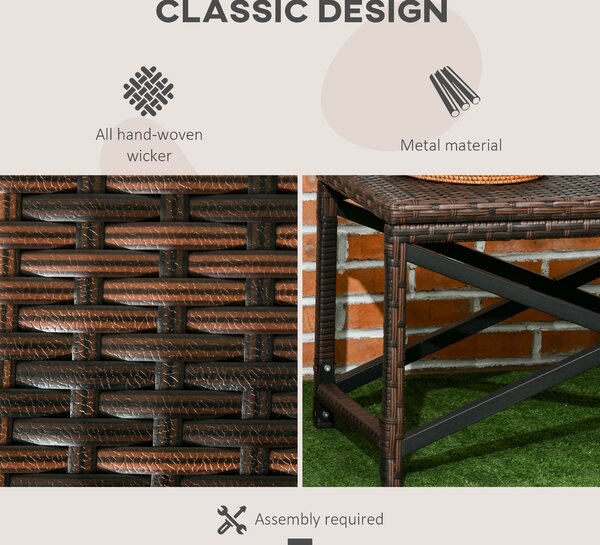 Outsunny PE Rattan Garden Side Table, Outdoor Coffee Table with X-Shape Frame, Mixed Brown