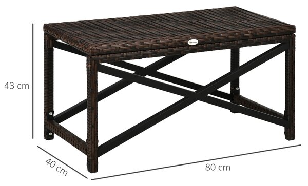 Outsunny PE Rattan Garden Side Table, Outdoor Coffee Table with X-Shape Frame, Mixed Brown